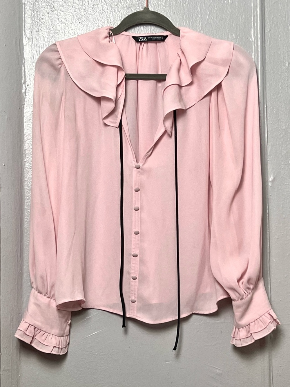 Brand New ZARA Baby Pink Ruffle Blouse